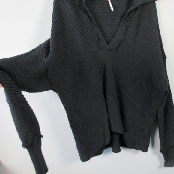 Free People Marlie Pullover Sweater Women L Black Cotton Acrylic Ribbed Knit - Picture 6 of 12